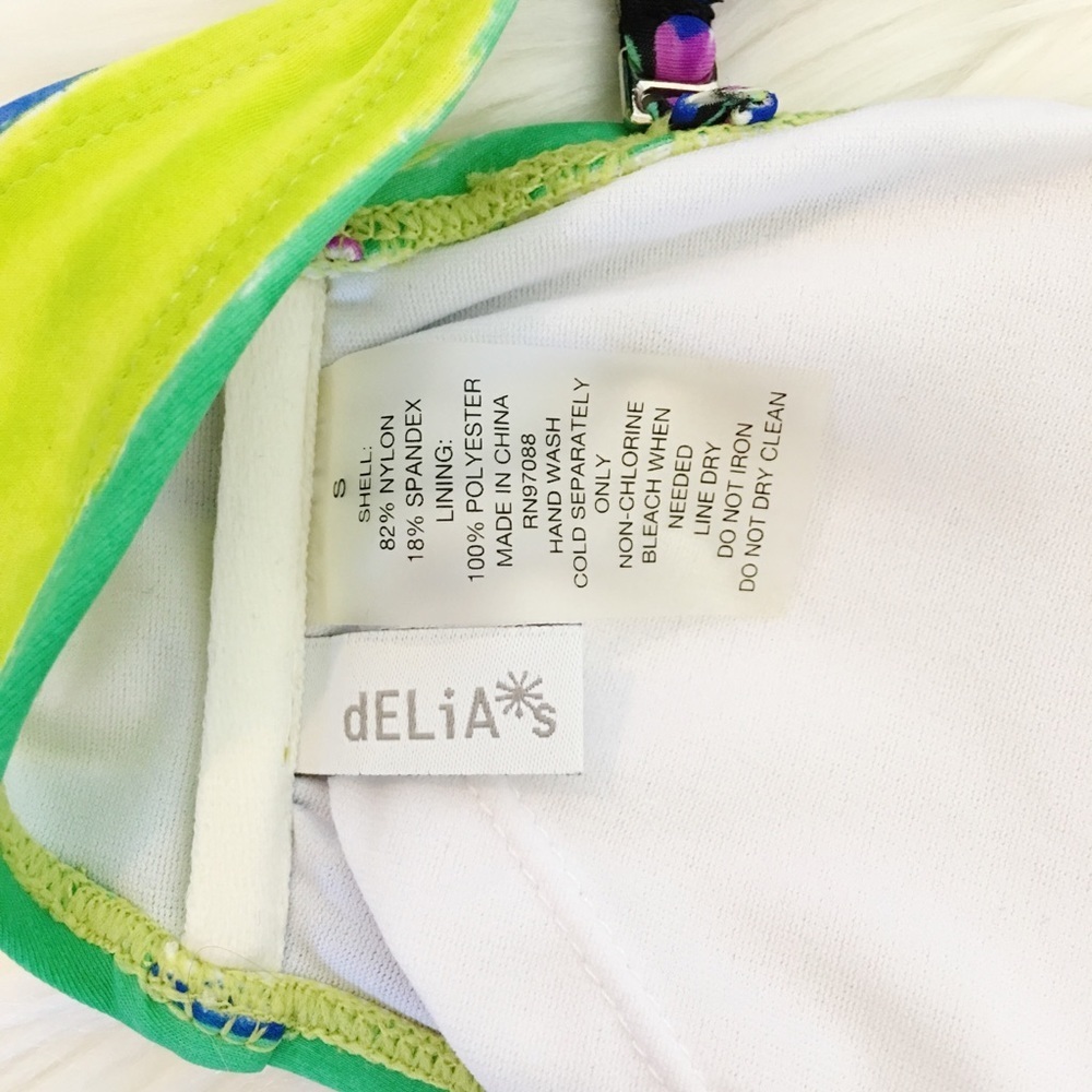 New Delia’s Stripe / Floral Patterned Bandeau Bikini Bathing Suit Top Y2K - Picture 5 of 5